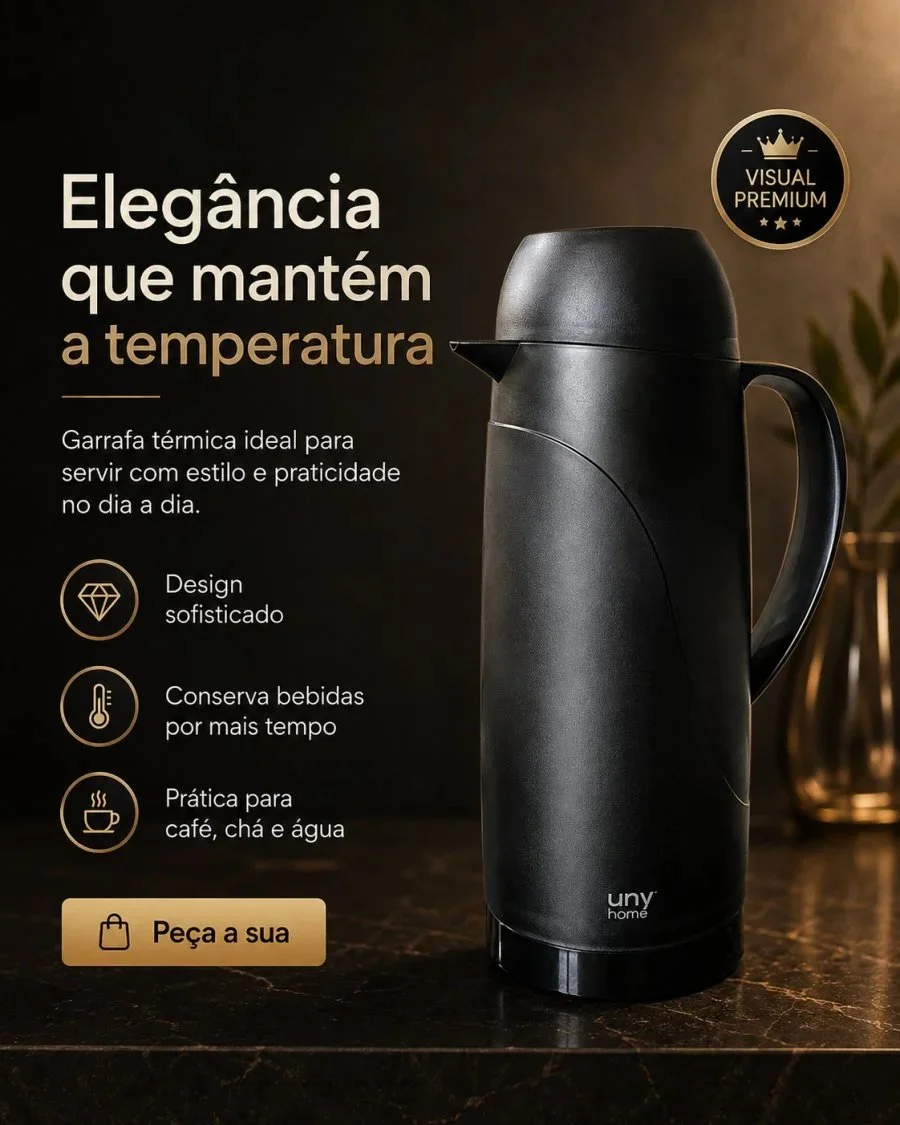 Criativo de anúncio de garrafa térmica gerado com prompt da biblioteca Promptuai