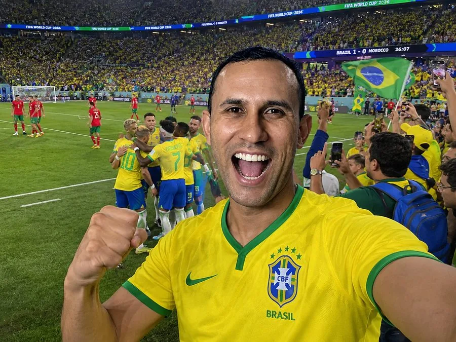 Ensaio criativo com torcedor no estádio
